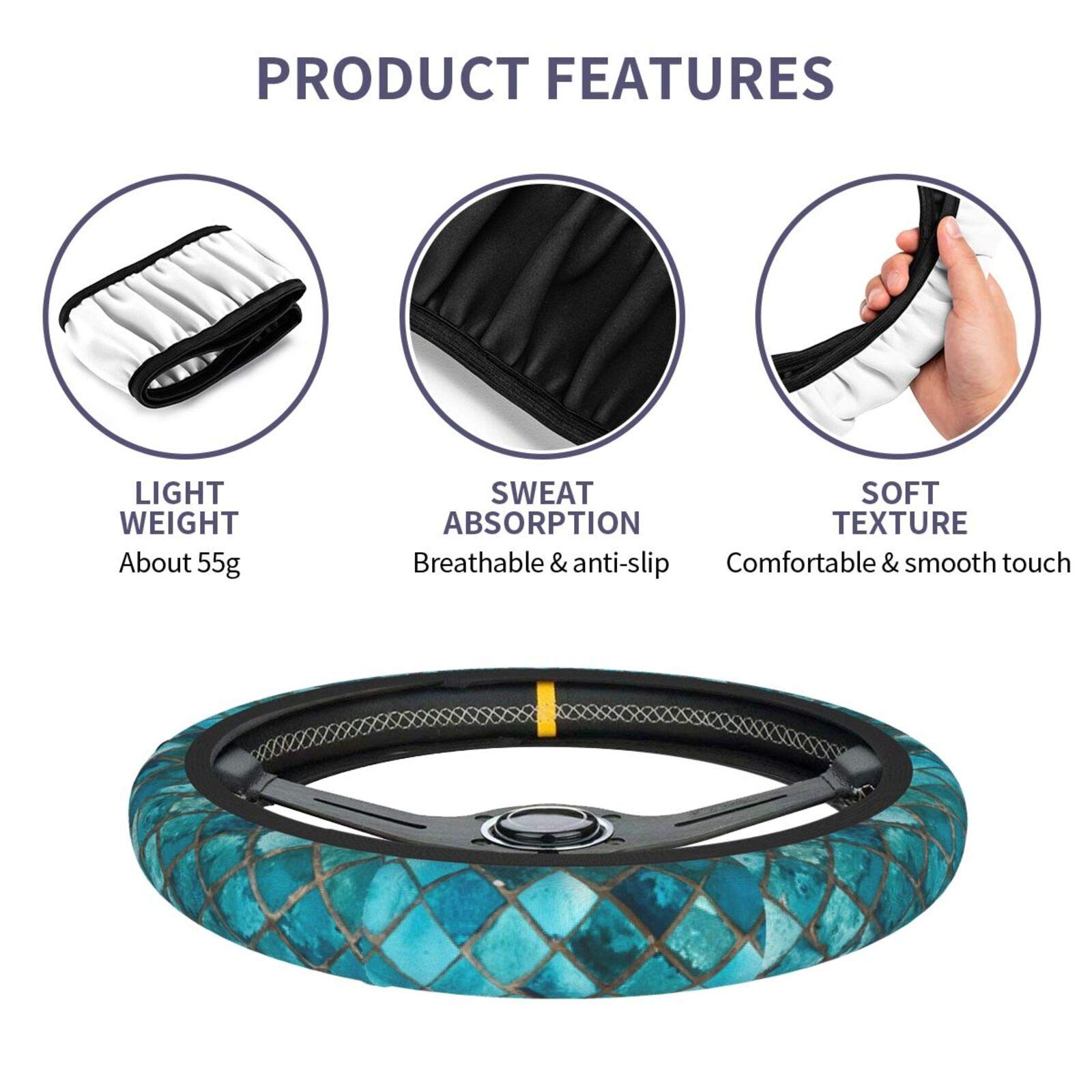 Amazon | ターコイズブルー 車のハンドルカバー 滑り止め ユニバーサル